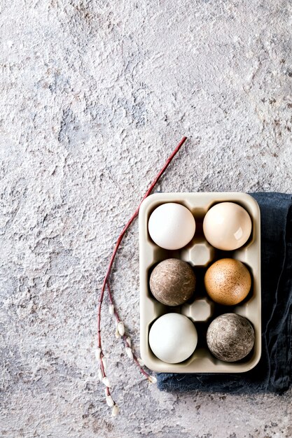 Stylish different color Easter eggs. Festive tradition