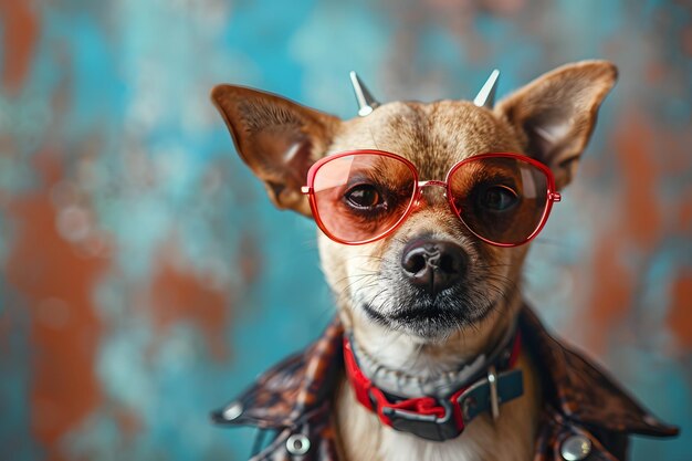 Photo stylish dog with sunglasses and spiked accessories