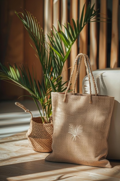 Stylish EcoFriendly Shopping Bag with Custom Logo and Plant Decoration for Sustainable Living