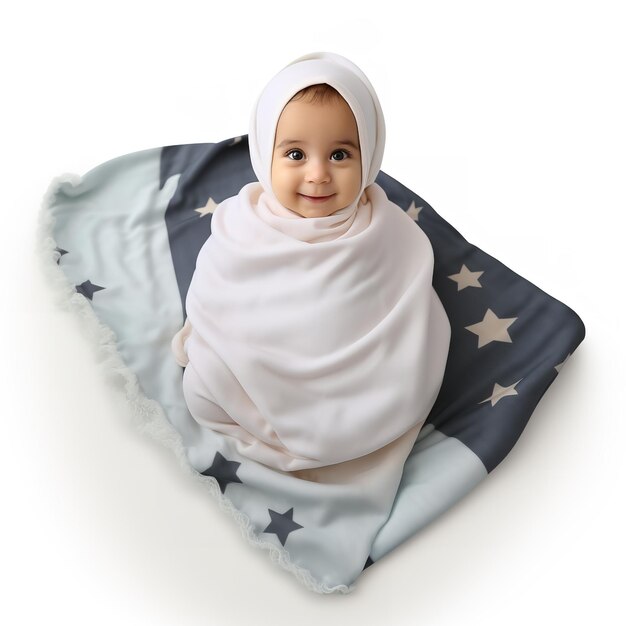 stylish Eid Mubarak themed baby blanket isolated on white background