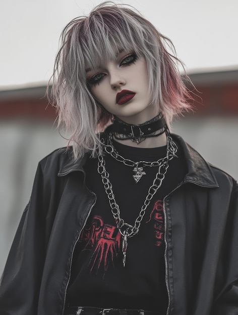 Photo stylish emo fashion featuring layered outfits and distinctive hairstyles