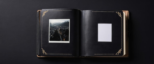 Photo a stylish empty photo album on a black background perfect for preserving memories