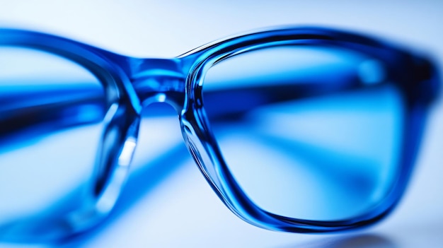 Photo stylish eyeglasses closeup detail on blue background