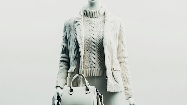 Stylish Female Mannequin Displaying Trendy Jacket and Bag