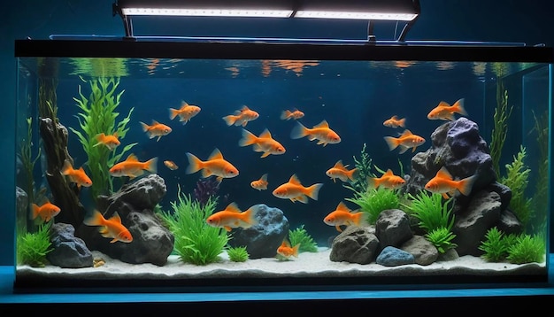 Stylish Fish Tank with Colorful Goldfish and Lush Underwater Vegetation