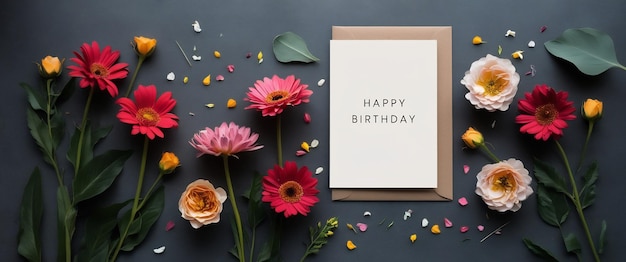 Photo stylish floral birthday card design