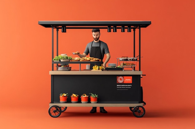 A stylish food trolley branding mockup featuring a sleek modern design Ai photo