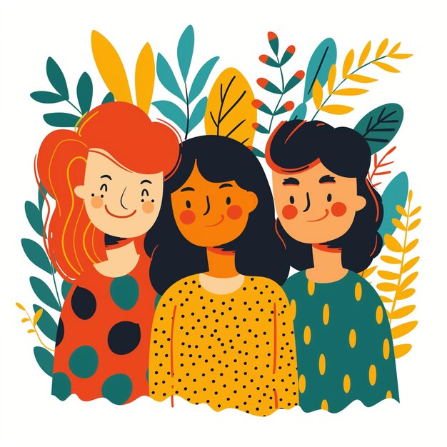 Stylish friends illustration with vibrant colors and whimsical art