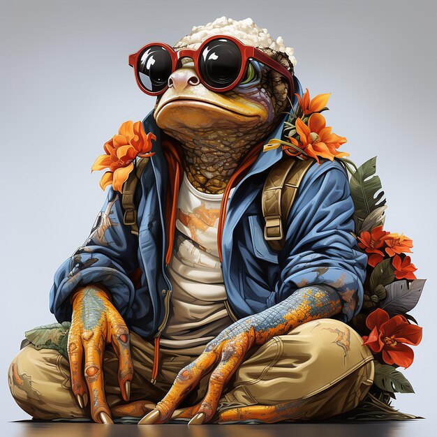 Photo stylish frog in swag on white background