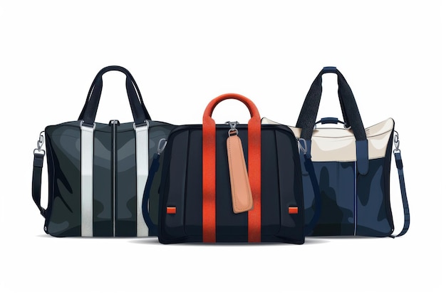 Photo stylish and functional travel bags on display showcasing diverse designs and colors for modern explorers in a contemporary setting