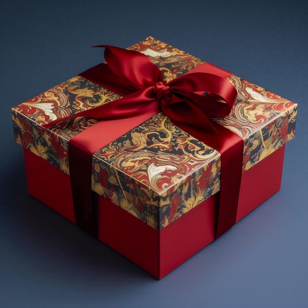 Stylish gift box tied with a ribbon on a blue background AI generated