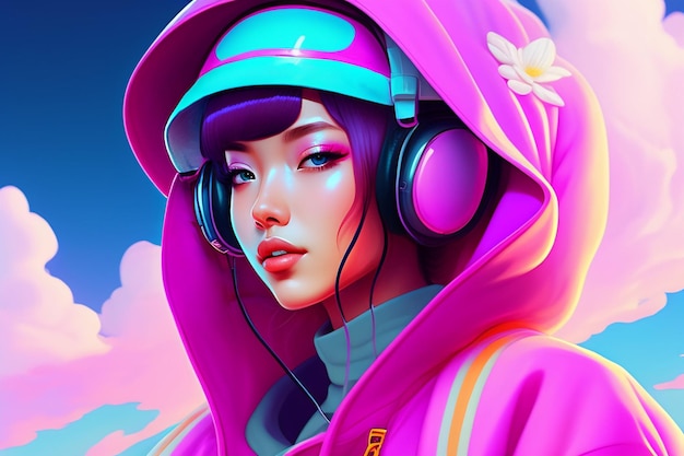 Stylish girl with headset