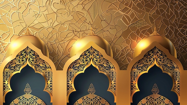 Photo stylish golden mosque design islamic banner