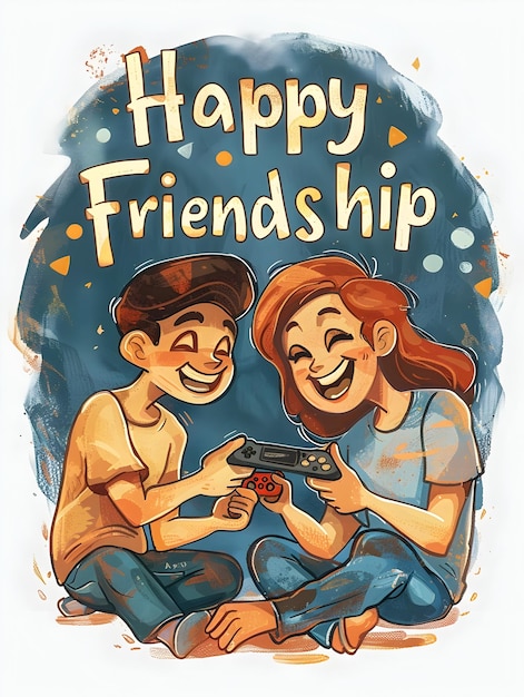 Photo stylish of happy friendship day with friends gaming on isolated background