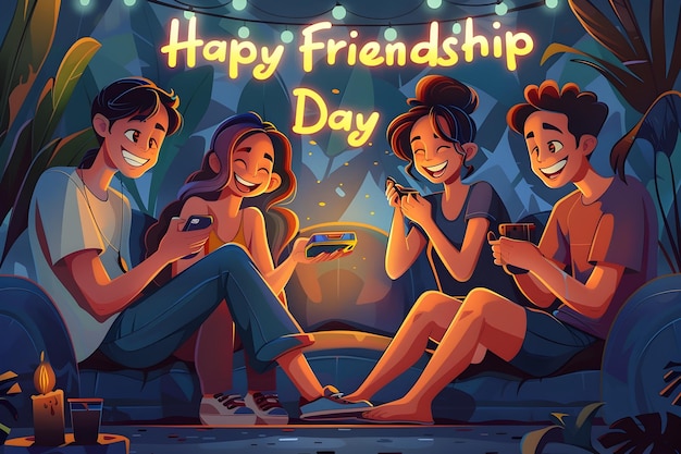 Photo stylish happy friendship day with friends playing games on isolated background