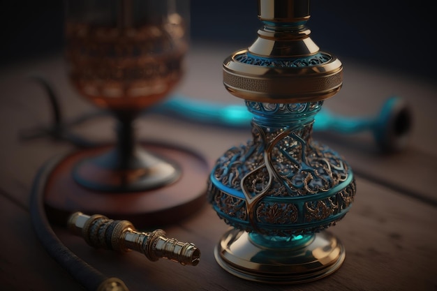 Stylish hookah made of glass and wood AI Generation