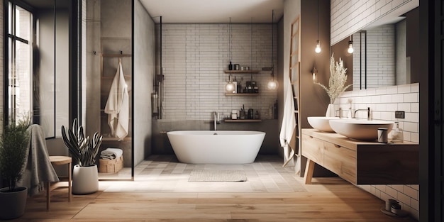 Stylish interior of bathroom in modern house in Scandi style