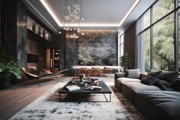 Stylish interior of living room in modern house