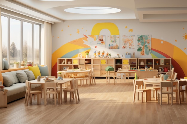 Stylish interior of a modern playroom in a kindergarten