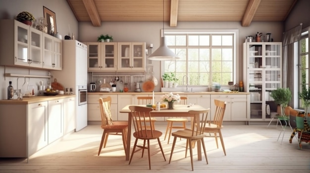 Stylish kitchen interior with morning light in window Generative AI