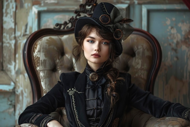 Photo a stylish lady in an elegant victorianstyle suit