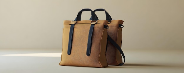 Photo stylish leather bag with contrasting straps perfect for everyday use and office essentials in a minimalist setting