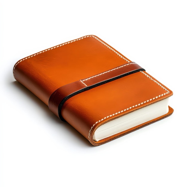 A stylish leatherbound notebook with a strap ideal for writing and organization