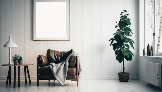 Stylish living room with single sofa and mock up frame Generatvie AI