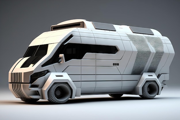 Stylish longterm model futuristic cargo van of future with protective glass canopy