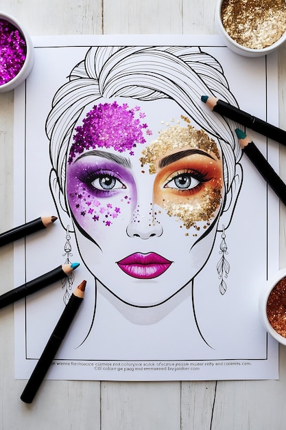 Photo stylish makeup coloring pages featuring trendy beauty looks