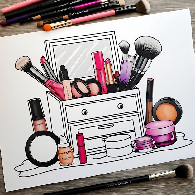 Photo stylish makeup coloring pages featuring trendy beauty looks