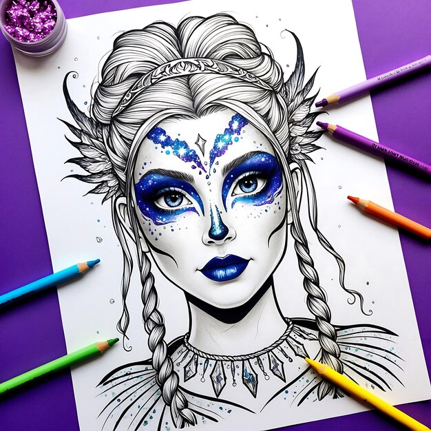 Photo stylish makeup coloring pages featuring trendy beauty looks