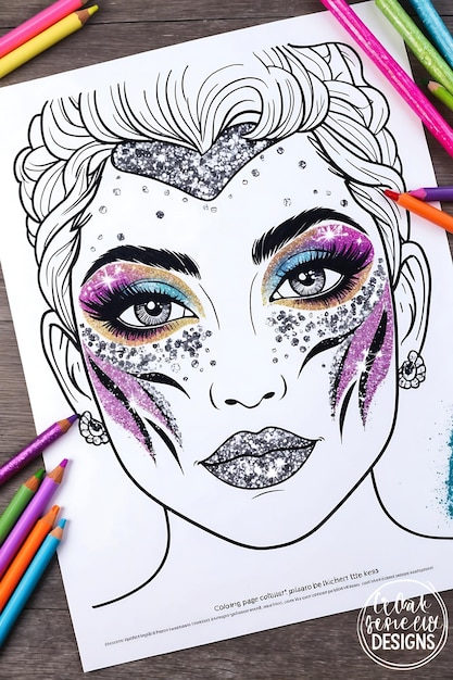 Photo stylish makeup coloring pages featuring trendy beauty looks