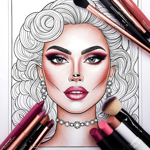 Stylish Makeup Coloring Pages Featuring Trendy Beauty Looks