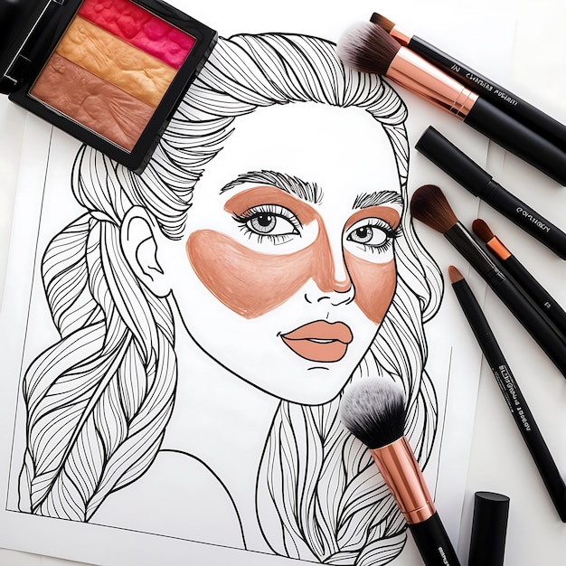 Photo stylish makeup coloring pages featuring trendy beauty looks