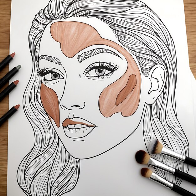 Photo stylish makeup coloring pages featuring trendy beauty looks