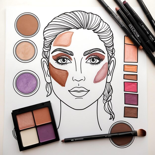 Photo stylish makeup coloring pages featuring trendy beauty looks