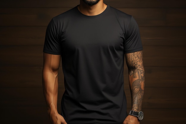 Stylish Male Model Wearing Plain Black Bella 3001 TShirt AI Generated