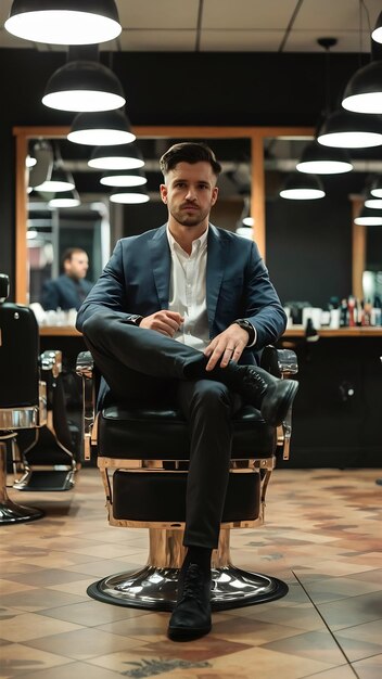 Stylish man sitting in a barbershop