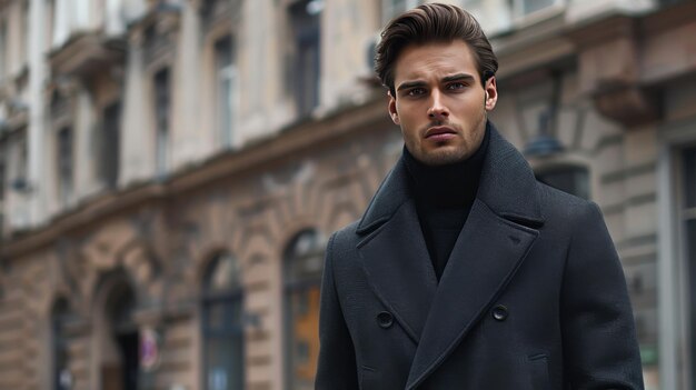 Photo stylish man in a tailored coat on an urban street