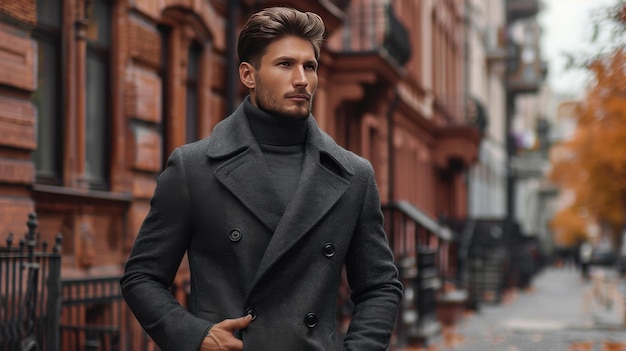 Stylish man walks through autumn streets of the city