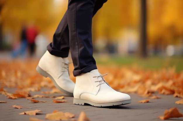 Stylish Man in White Shoes Strolling through the City Streets in Comfortable Casual Attire During