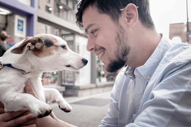 stylish man with nice dog