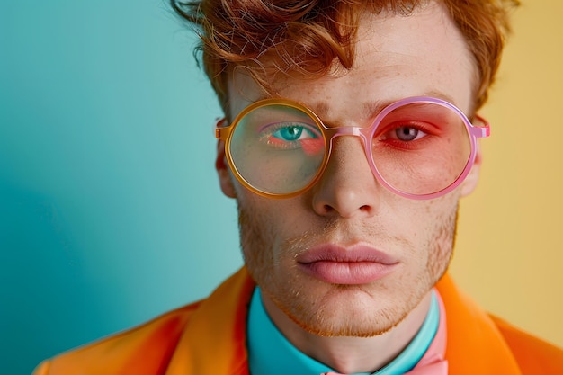 Stylish Man With Red Hair in Glasses and Bow Tie Generative AI