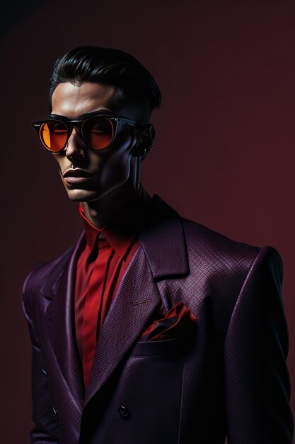 Stylish man with sunglasses and with red details clothes Generative AI