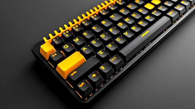 Photo stylish mechanical keyboard with custom keycaps on gray background