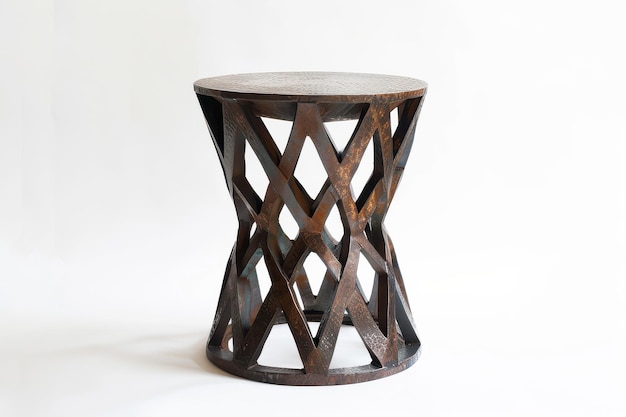 Photo stylish metal side table with a geometric design perfect for modern home decor in a welllit room