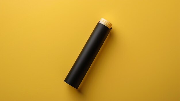 Photo stylish metal tube with cream inside on yellow