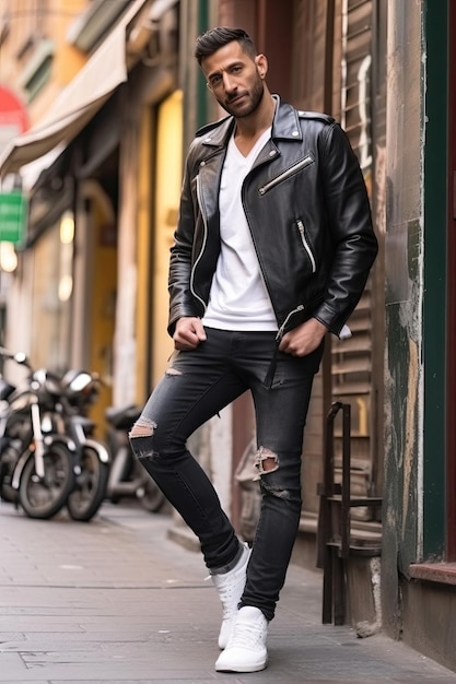 Stylish Middle Eastern Man in Leather Jacket