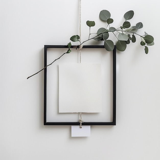 Photo stylish minimalist black photo frame on solid background